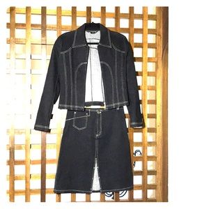 Dark Denim Vivienne Tam skirt and jacket